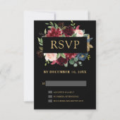 Burgundy Red Navy Floral Boho Wedding RSVP (Vorderseite)