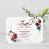 Burgundy Red Navy Floral Geometric Brautparty Einladung (Stehend Vorderseite)