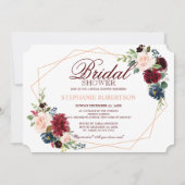 Burgundy Red Navy Floral Geometric Brautparty Einladung (Vorderseite)