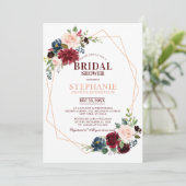 Burgundy Red Navy Floral Geometric Brautparty Einladung (Stehend Vorderseite)