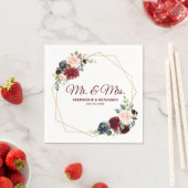 Burgundy Red Navy Floral Geometric Paper Napkin Serviette (Beispiel)