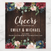 Burgundy Red Navy Floral Holzes Hochzeitslabel Weinetikett (Einzelnes Label)