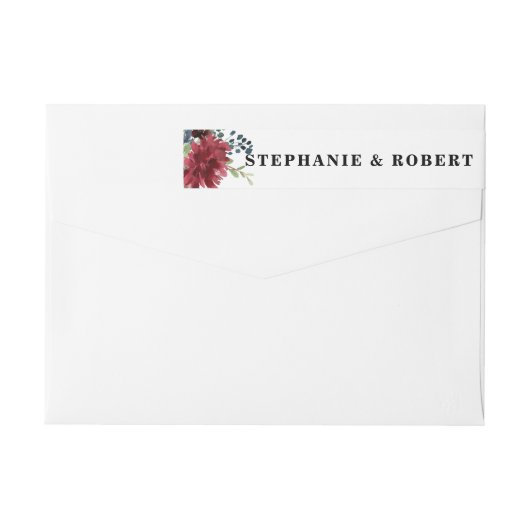 Burgundy Red Navy Floral Rustic Boho Adressetikett (Rückseite)