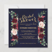 Burgundy Red Navy Floral Rustic Boho Brautparty Einladung (Vorderseite)