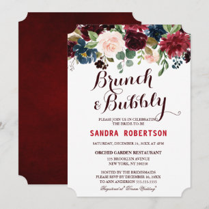 Burgundy Red Navy Floral Rustic Boho Brautparty Einladung