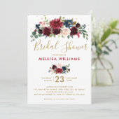 Burgundy Red Navy Floral Rustic Boho Brautparty Einladung (Stehend Vorderseite)