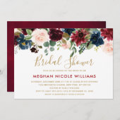 Burgundy Red Navy Floral Rustic Boho Brautparty Einladung (Vorne/Hinten)