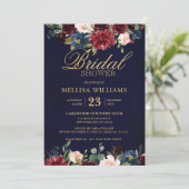 Burgundy Red Navy Floral Rustic Boho Brautparty Einladung (Stehend Vorderseite)