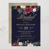 Burgundy Red Navy Floral Rustic Boho Brautparty Einladung (Vorne/Hinten)