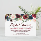 Burgundy Red Navy Floral Rustic Boho Brautparty Einladung (Stehend Vorderseite)