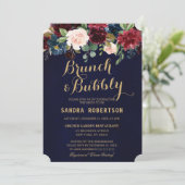 Burgundy Red Navy Floral Rustic Boho Brautparty Einladung (Stehend Vorderseite)