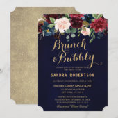 Burgundy Red Navy Floral Rustic Boho Brautparty Einladung (Vorne/Hinten)