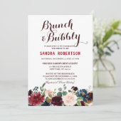 Burgundy Red Navy Floral Rustic Boho Brautparty Einladung (Stehend Vorderseite)