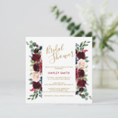 Burgundy Red Navy Floral Rustic Boho Brautparty Einladung (Stehend Vorderseite)