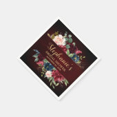 Burgundy Red Navy Floral Rustic Boho Brautparty Serviette (Ecke)