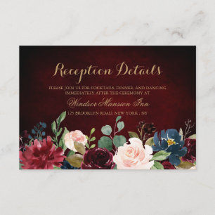 Burgundy Red Navy Floral Rustic Boho Empfang Begleitkarte