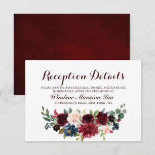 Burgundy Red Navy Floral Rustic Boho Empfang Einladung