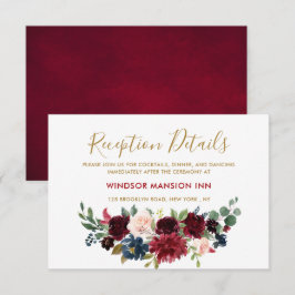 Burgundy Red Navy Floral Rustic Boho Empfang Einladung