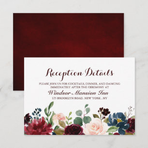 Burgundy Red Navy Floral Rustic Boho Empfang Einladung