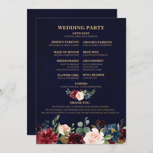 Burgundy Red Navy Floral Rustic Boho Fan Back Programm (Vorne/Hinten)