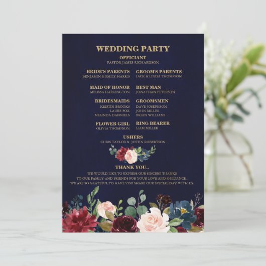 Burgundy Red Navy Floral Rustic Boho Fan Back Programm (Stehend Vorderseite)