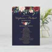 Burgundy Red Navy Floral Rustic Boho Fan Front Einladung (Stehend Vorderseite)
