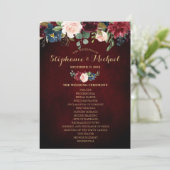 Burgundy Red Navy Floral Rustic Boho Fan Front Einladung (Stehend Vorderseite)