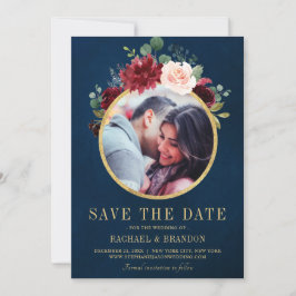 Burgundy Red Navy Floral Rustic Boho Foto Save The Date