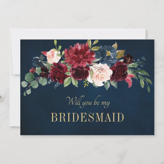 Burgundy Red Navy Floral Rustic Boho Foto Save The Date (Vorderseite)