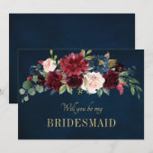 Burgundy Red Navy Floral Rustic Boho Foto Save The Date (Vorne/Hinten)
