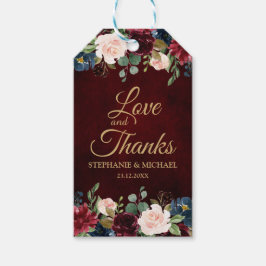 Burgundy Red Navy Floral Rustic Boho Geschenktag Geschenkanhänger