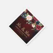 Burgundy Red Navy Floral Rustic Boho Paper Napkin Serviette (Ecke)