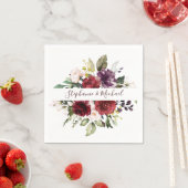 Burgundy Red Navy Floral Rustic Boho Paper Napkin Serviette (Beispiel)