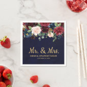 Burgundy Red Navy Floral Rustic Boho Paper Napkin Serviette (Beispiel)