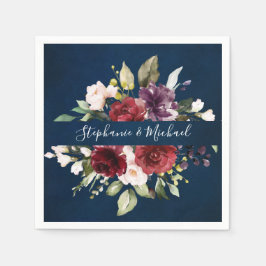 Burgundy Red Navy Floral Rustic Boho Paper Napkin Serviette