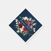 Burgundy Red Navy Floral Rustic Boho Paper Napkin Serviette (Ecke)