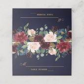 Burgundy Red Navy Floral Rustic Boho Platzkarte (Außenseite Aufgefaltet)