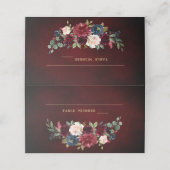 Burgundy Red Navy Floral Rustic Boho Platzkarte (Außenseite Aufgefaltet)