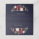 Burgundy Red Navy Floral Rustic Boho Platzkarte (Außenseite Aufgefaltet)