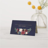 Burgundy Red Navy Floral Rustic Boho Platzkarte (Rückseite)