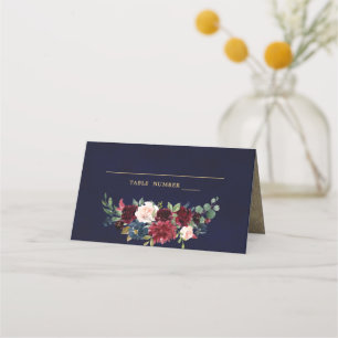 Burgundy Red Navy Floral Rustic Boho Platzkarte