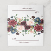 Burgundy Red Navy Floral Rustic Boho Platzkarte (Außenseite Aufgefaltet)
