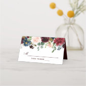 Burgundy Red Navy Floral Rustic Boho Platzkarte (Rückseite)