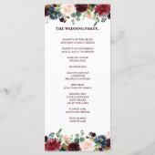 Burgundy Red Navy Floral Rustic Boho Programmkarte Programm (Rückseite)