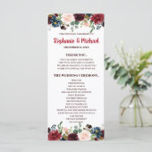Burgundy Red Navy Floral Rustic Boho Programmkarte Programm (Stehend Vorderseite)