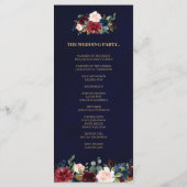 Burgundy Red Navy Floral Rustic Boho Programmkarte Programm (Rückseite)