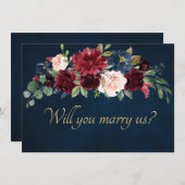 Burgundy Red Navy Floral Rustic Boho Save The Date (Vorne/Hinten)