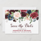 Burgundy Red Navy Floral Rustic Boho Save the Date (Vorderseite)