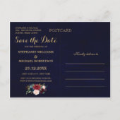 Burgundy Red Navy Floral Rustic Boho Save the Date Ankündigungspostkarte (Rückseite)