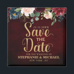Burgundy Red Navy Floral Rustic Boho Sve Datum Magnet<br><div class="desc">Watercolor Burgundy Red Navy Floral Boho Hochzeit Speichern Sie den Datums-Magneten mit Gold Text. Ideal für eine Hochzeit im Herbst. Das Design verfügt über ein atemberaubendes Bouquet aus Bordeaux / Marsala , Pfirsich , Marine Blume / Rose mit passenden Blätter. Mehr passende Designs und Variationen finden Sie in meinem "Blitzweddingpaperie"...</div>